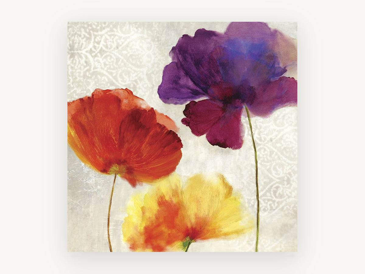 Trio of Poppies, floral canvas wall art print, front view