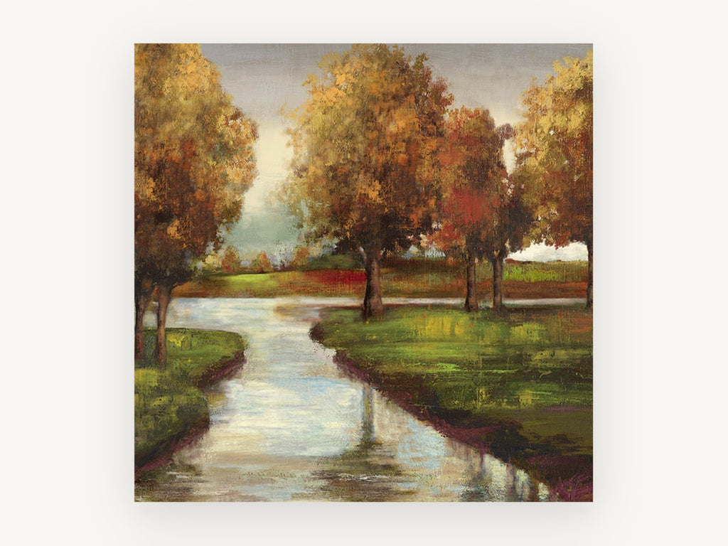 Golden Meadow Stream, floral canvas wall art print, front view