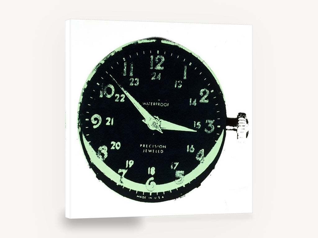 Waterproof Watch Dial, retro green watch face, stretched canvas wall art print ready to hang