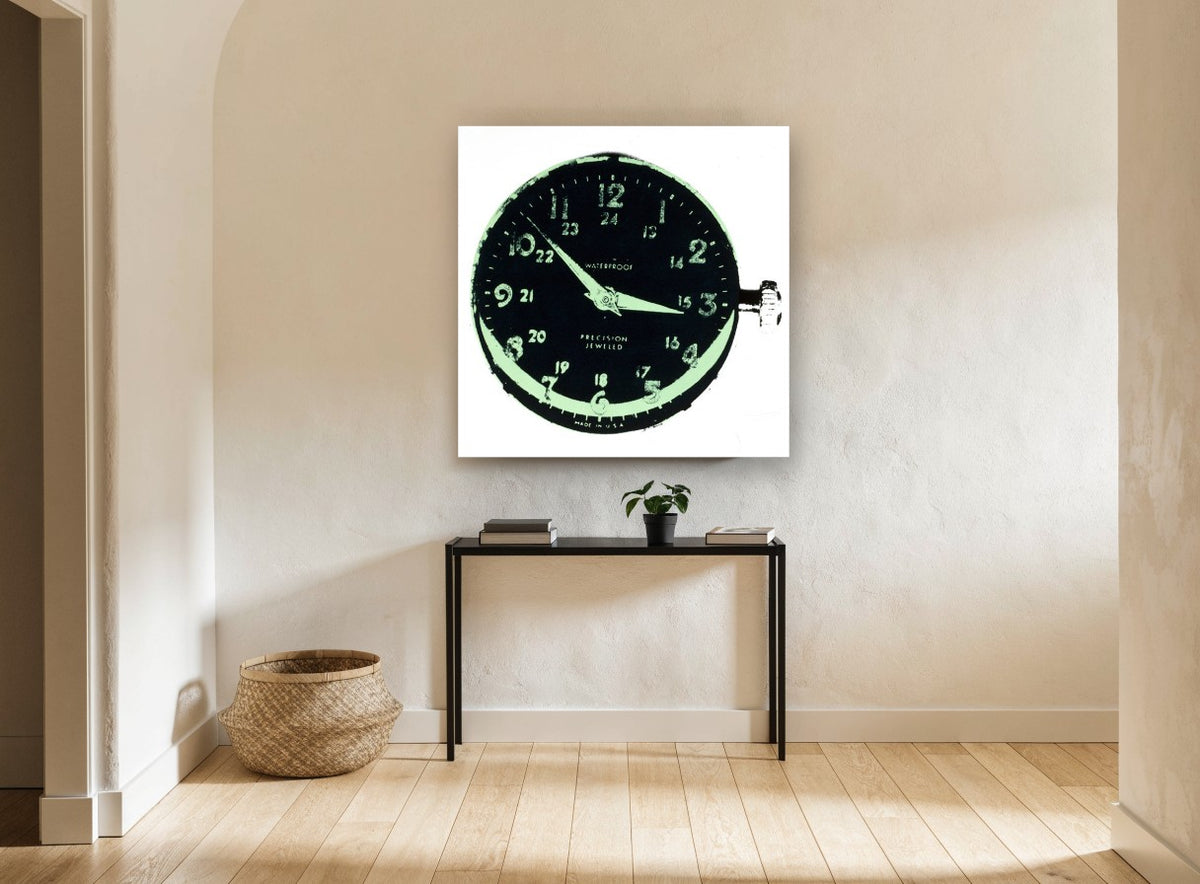Waterproof Watch Dial vintage canvas print on the wall of a hallway