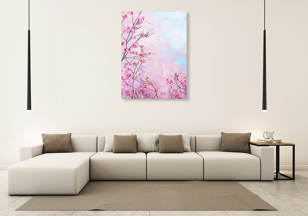Japanese Cherry Flower Wall Art Print on the wall