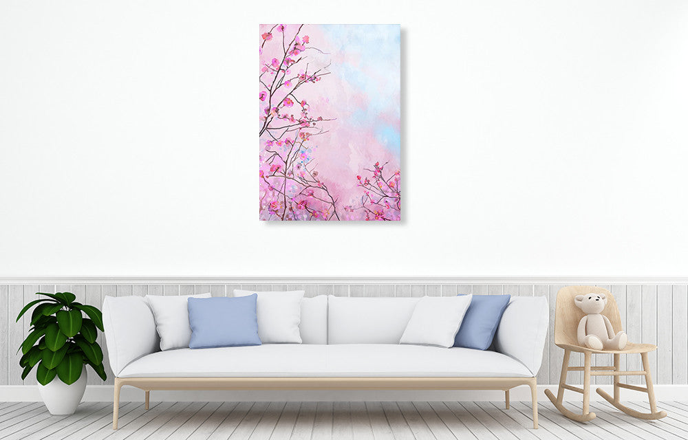 Japanese Cherry Flower Wall Art Print on the wall