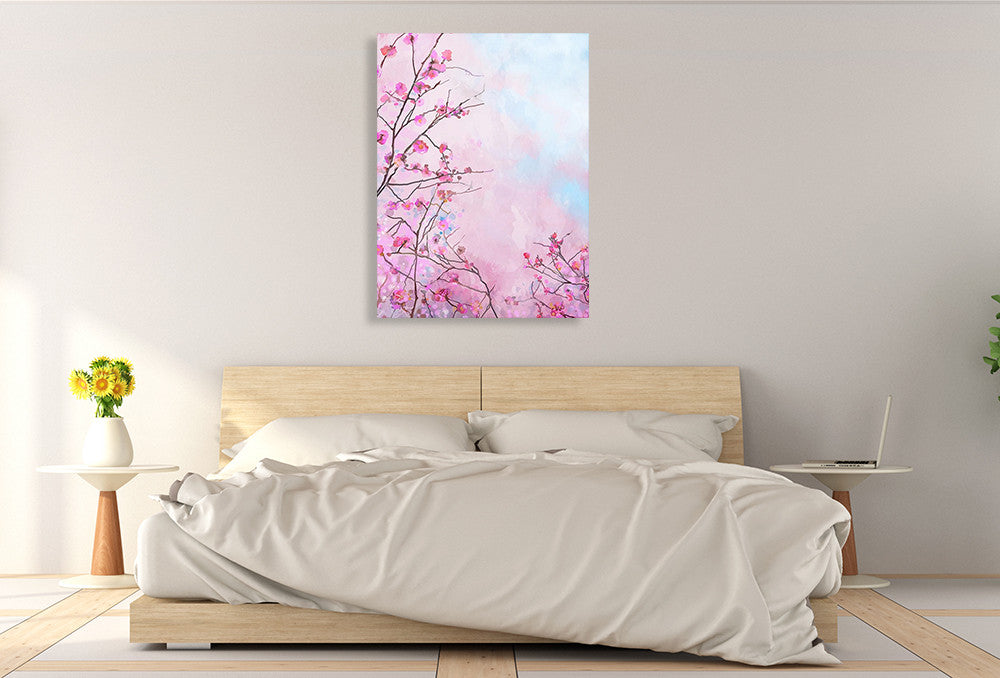 Japanese Cherry Flower Wall Art Print on the wall
