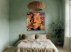 Laughing Pop Portrait vintage canvas print on the wall of a bedroom