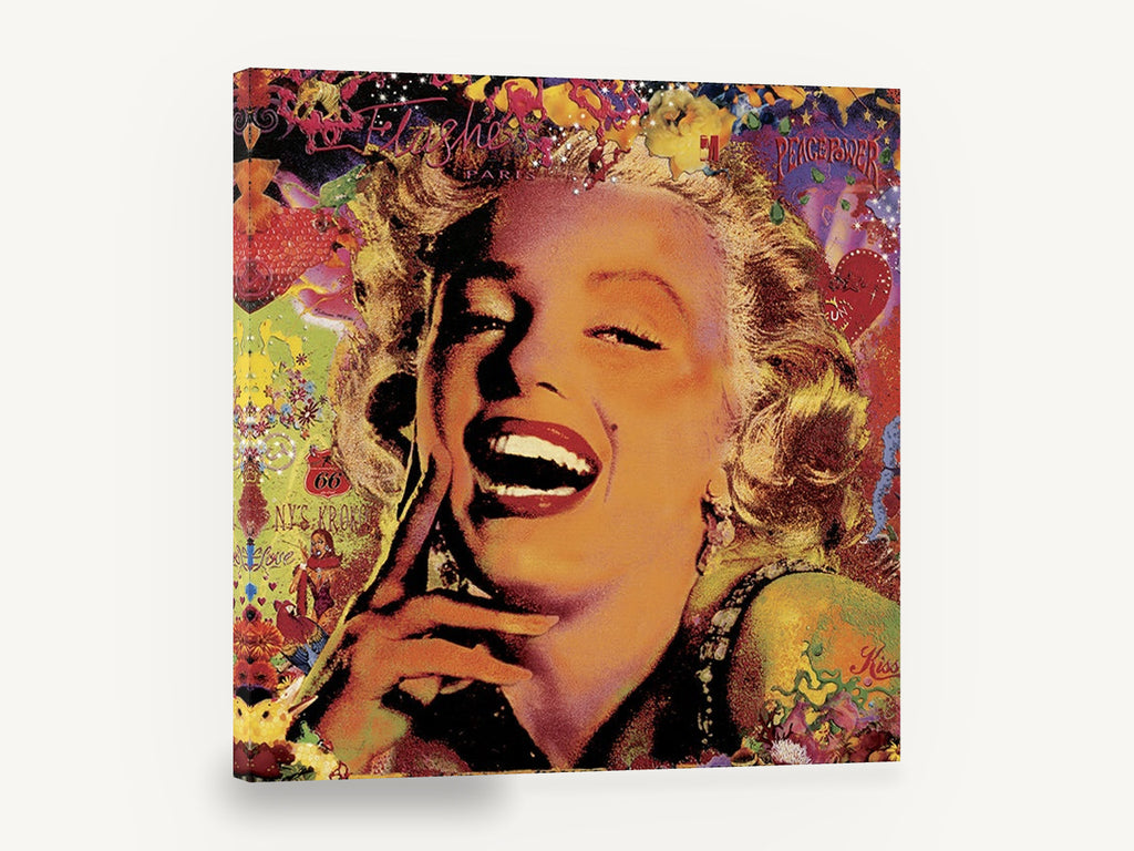 Laughing Pop Portrait, retro pop art smiling woman portrait, stretched canvas wall art print ready to hang