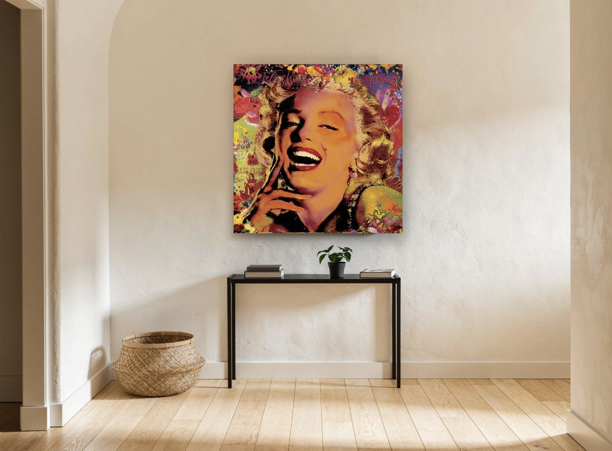 Laughing Pop Portrait vintage canvas print on the wall of a hallway