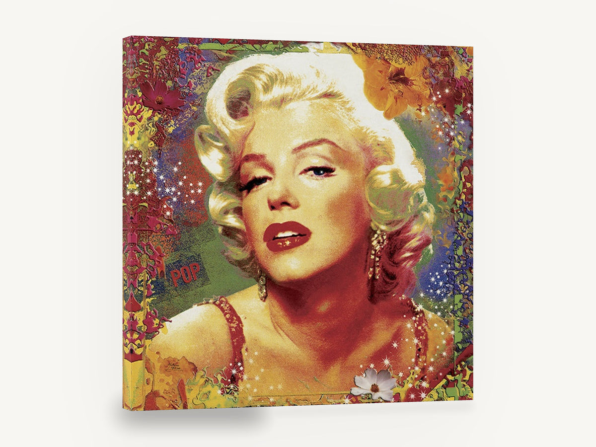 Pop Blonde in Bloom, retro pop art blonde portrait, stretched canvas wall art print ready to hang