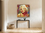 Pop Blonde in Bloom vintage canvas print on the wall of a hallway