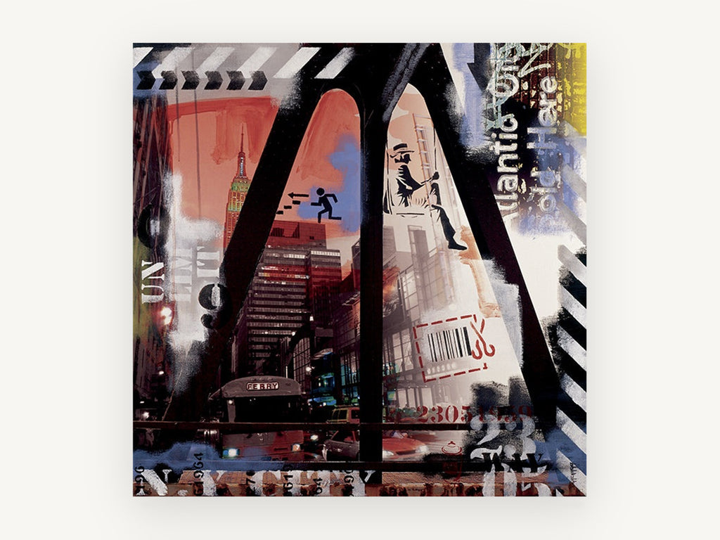 Empire State Collage, new york street collage wall art, city canvas wall art print, front view