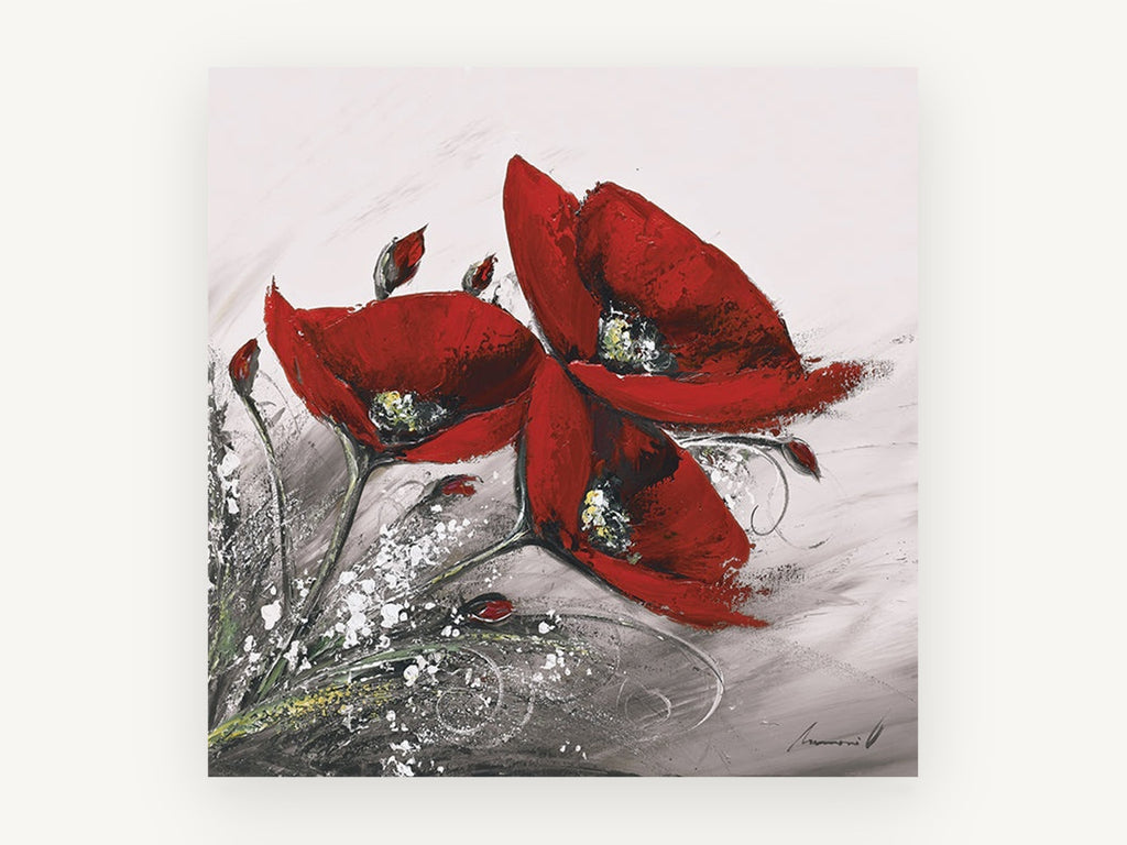 Crimson Poppy Trio, floral canvas wall art print, front view