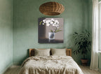 White Orchid in Glass floral canvas print on the wall of a bedroom