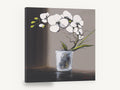 White Orchid in Glass, white orchid in glass floral painting, floral canvas wall art print ready to hang