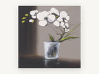 White Orchid in Glass, floral canvas wall art print, front view