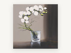 White Orchid in Glass, floral canvas wall art print, front view