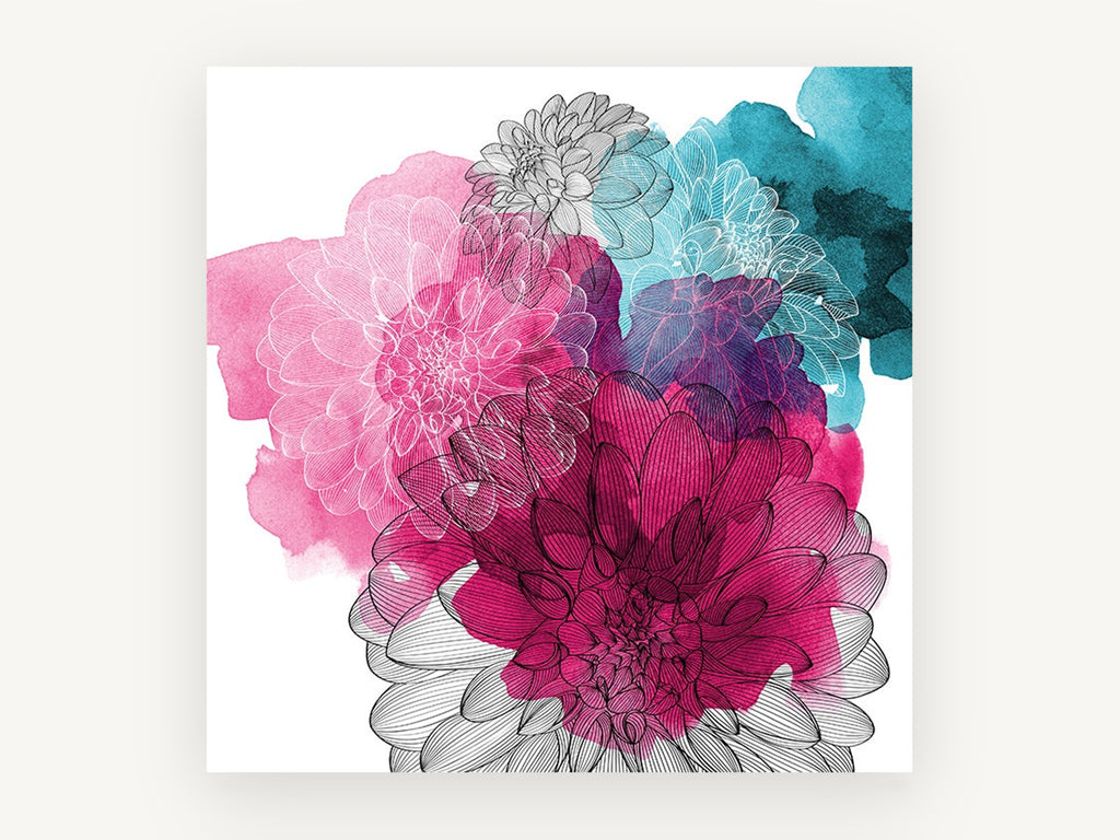 Dahlia Ink Bloom, floral canvas wall art print, front view
