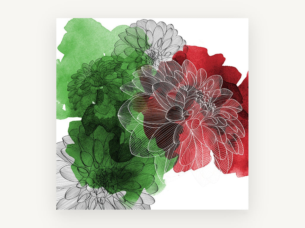 Dahlia Ink on Green, floral canvas wall art print, front view
