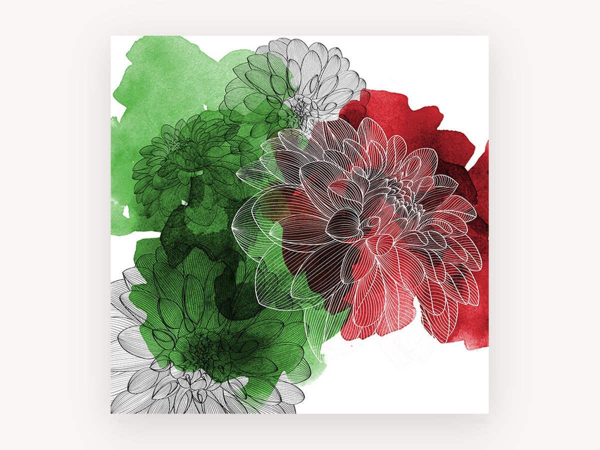 Dahlia Ink on Green, floral canvas wall art print, front view