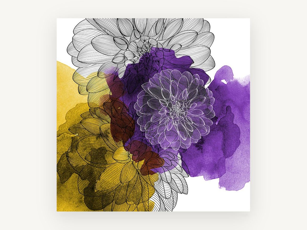 Dahlia Ink Wash, floral canvas wall art print, front view
