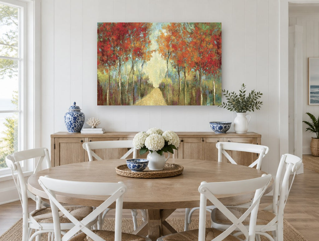 Russet Lane Walk landscape canvas print on the wall of a Hamptons dining room
