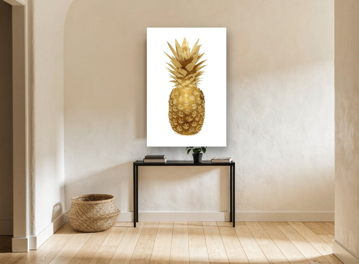 Gilded Pineapple Study kitchen canvas print on the wall of a hallway