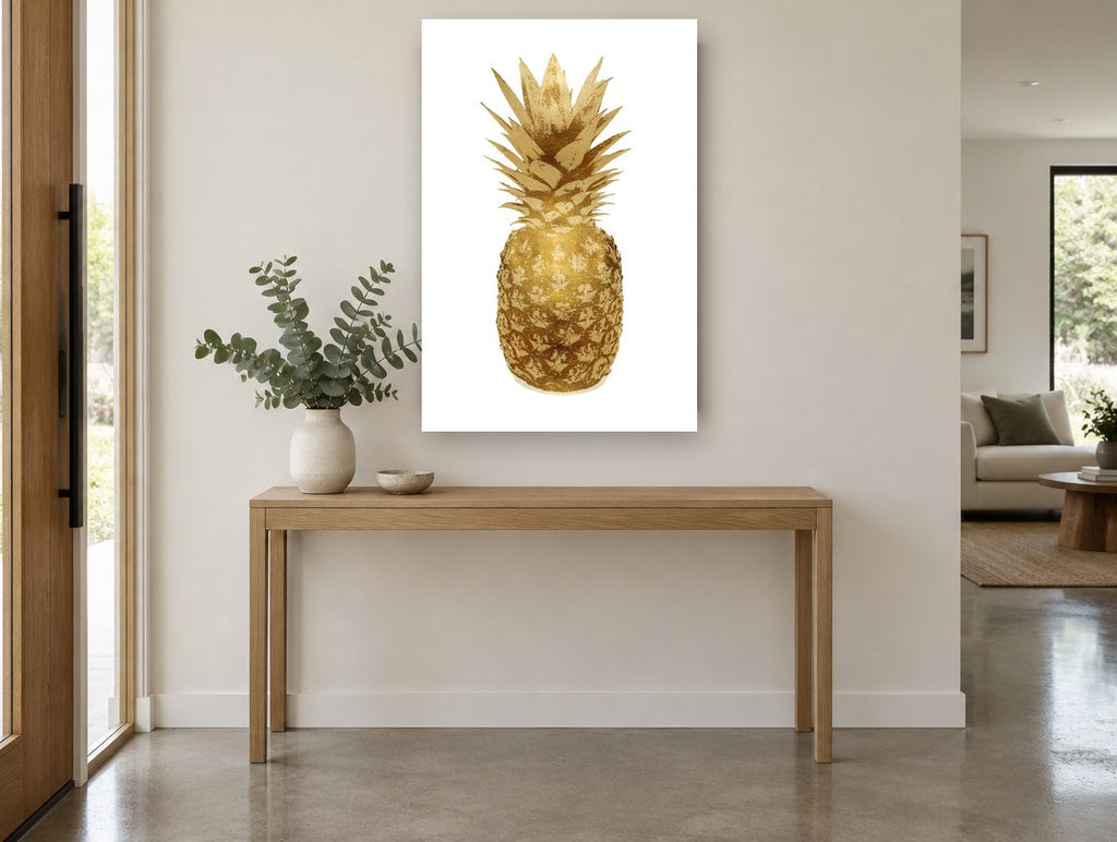 Gilded Pineapple Study kitchen canvas print on the wall of a entry hall