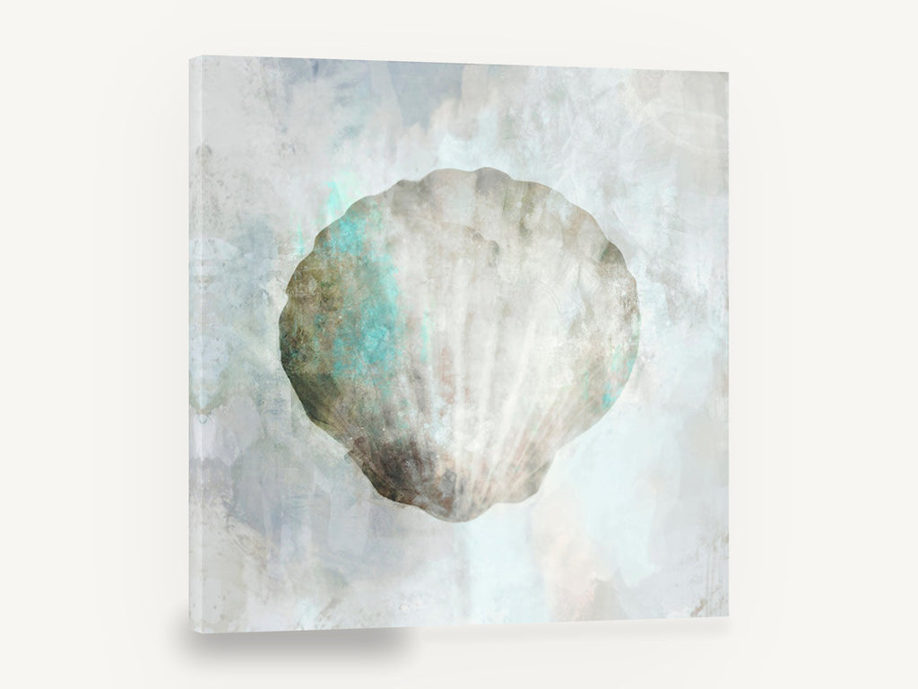 Pale Scallop Shell, soft scallop shell abstract, coastal canvas wall art print ready to hang