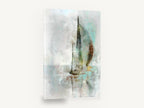 Misty Sail Reflection, abstract sailboat misty seascape art, coastal canvas wall art print ready to hang