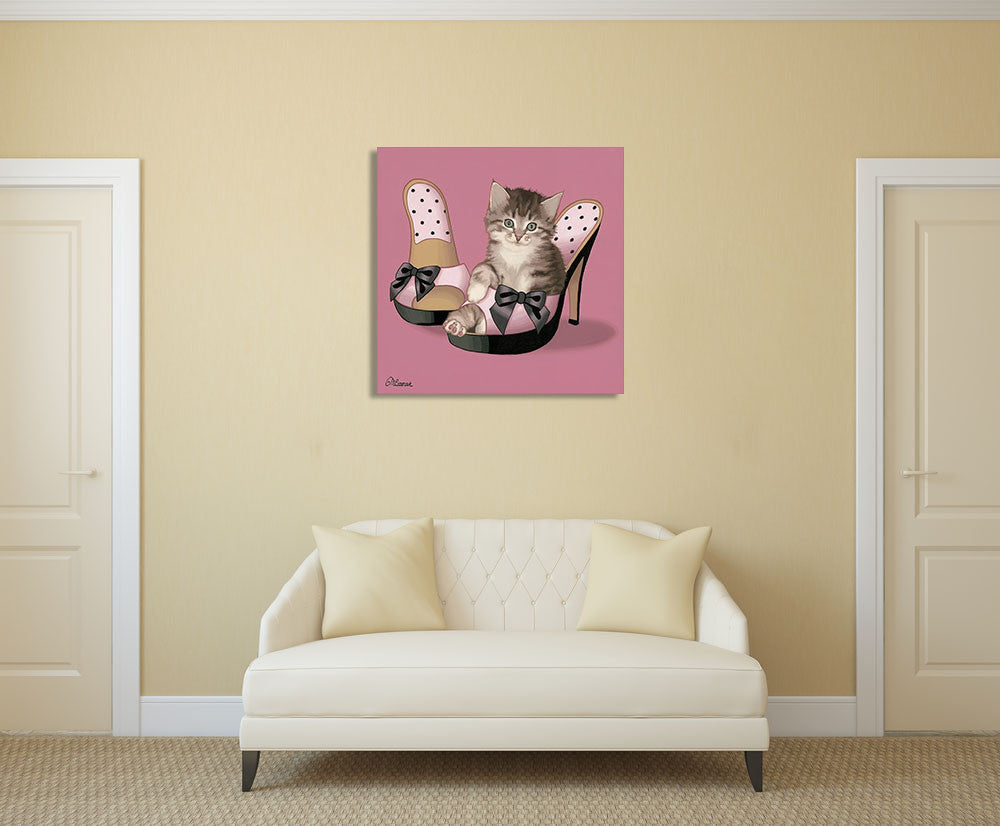 Kitten on High Heels Wall Art Print on the wall