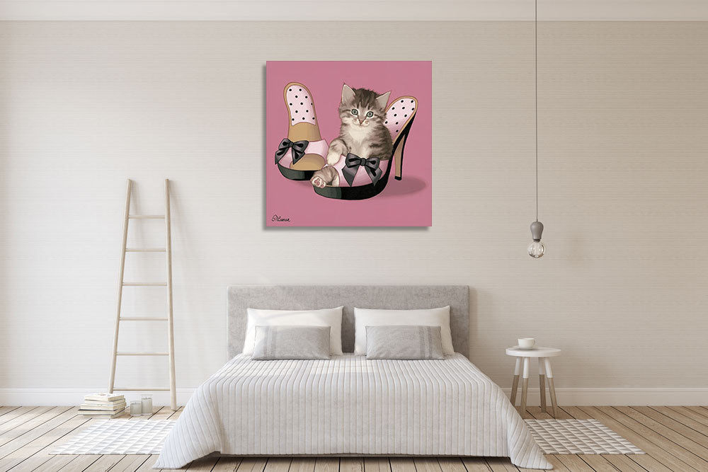 Kitten on High Heels Wall Art Print on the wall