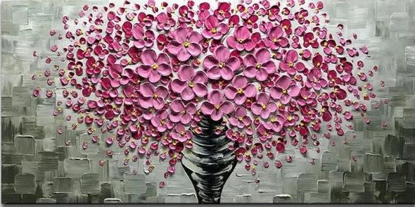Knife Painting Pink Flower Wall Art