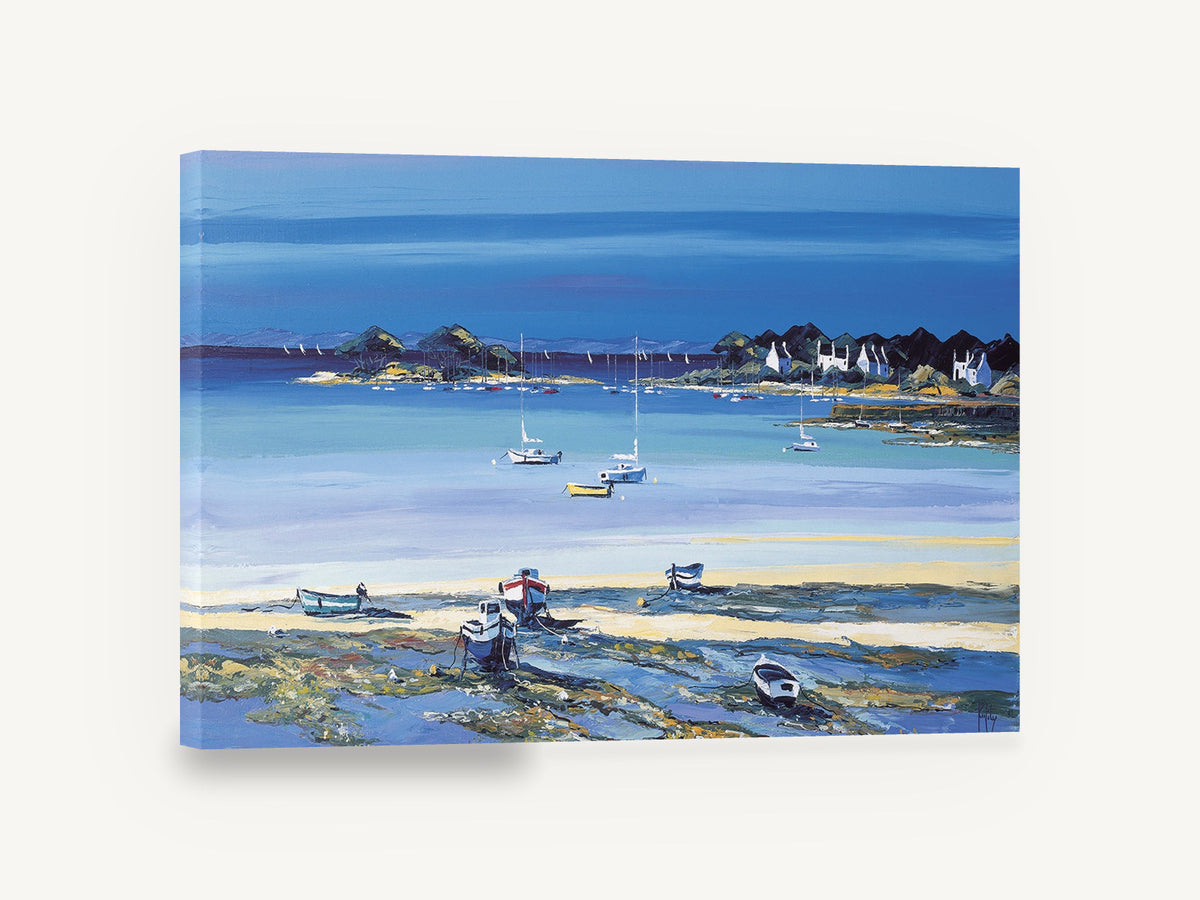 Low Tide Moorings, low tide boats coastal harbour painting, coastal canvas wall art print ready to hang