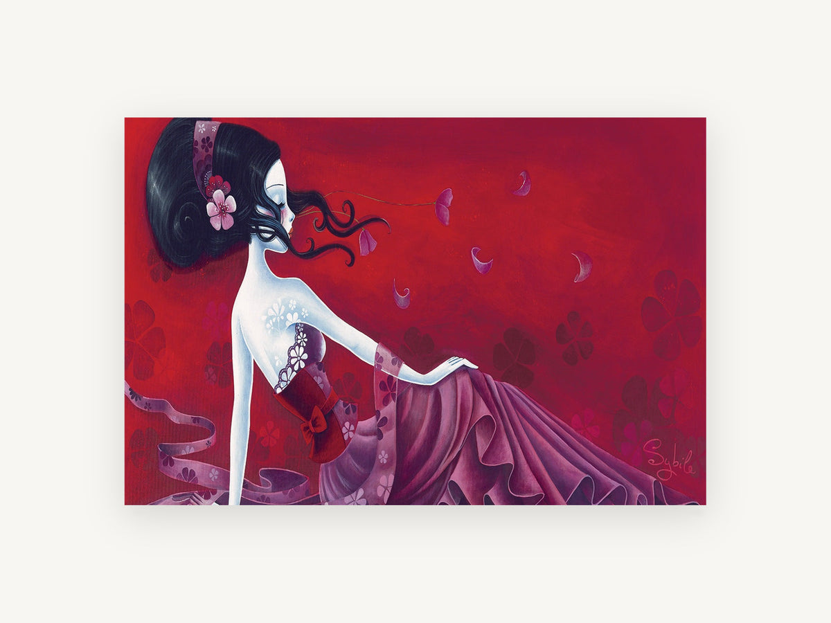 Crimson Blossom Reverie, floral canvas wall art print, front view