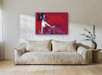 Crimson Blossom Reverie floral canvas print on the wall of a living room