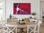 Crimson Blossom Reverie floral canvas print on the wall of a Hamptons dining room