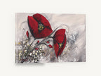 Crimson Poppies on Grey, red poppies grey textured floral painting, floral canvas wall art print ready to hang