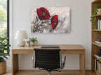 Crimson Poppies on Grey floral canvas print on the wall of a study