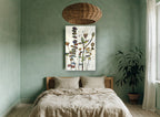 Patchwork Stem Garden floral canvas print on the wall of a bedroom