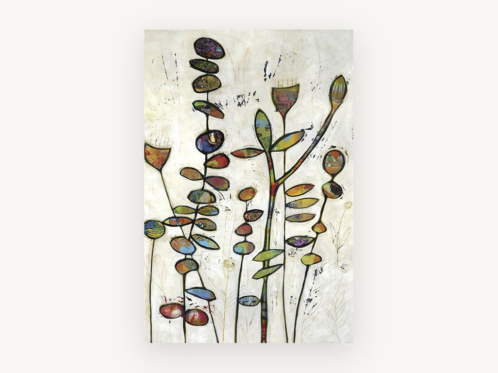 Patchwork Stem Garden, floral canvas wall art print, front view