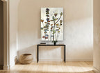 Patchwork Stem Garden floral canvas print on the wall of a hallway