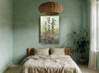 Rising Leaf Stems floral canvas print on the wall of a bedroom