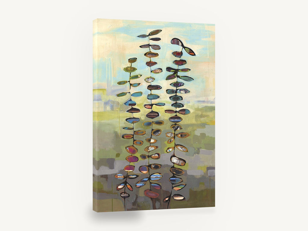 Rising Leaf Stems, abstract leaf stems modern botanical, floral canvas wall art print ready to hang