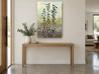Rising Leaf Stems floral canvas print on the wall of a entry hall