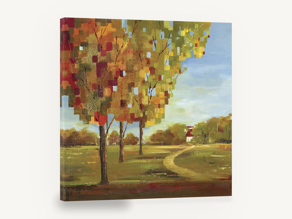 Autumn Mosaic Path, autumn trees path abstract landscape, landscape canvas wall art print ready to hang