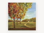 Autumn Mosaic Path, autumn trees path abstract landscape, landscape canvas wall art print, front view