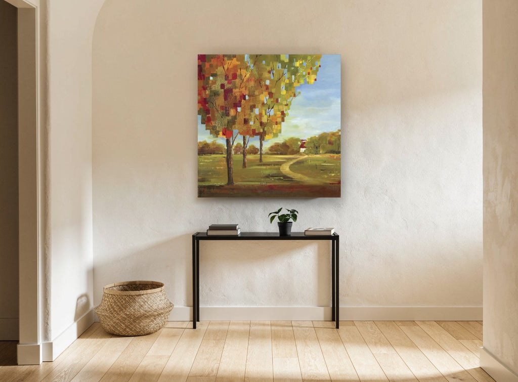 Autumn Mosaic Path landscape canvas print on the wall of a hallway