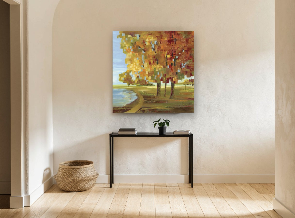 Autumn Mosaic Park landscape canvas print on the wall of a hallway