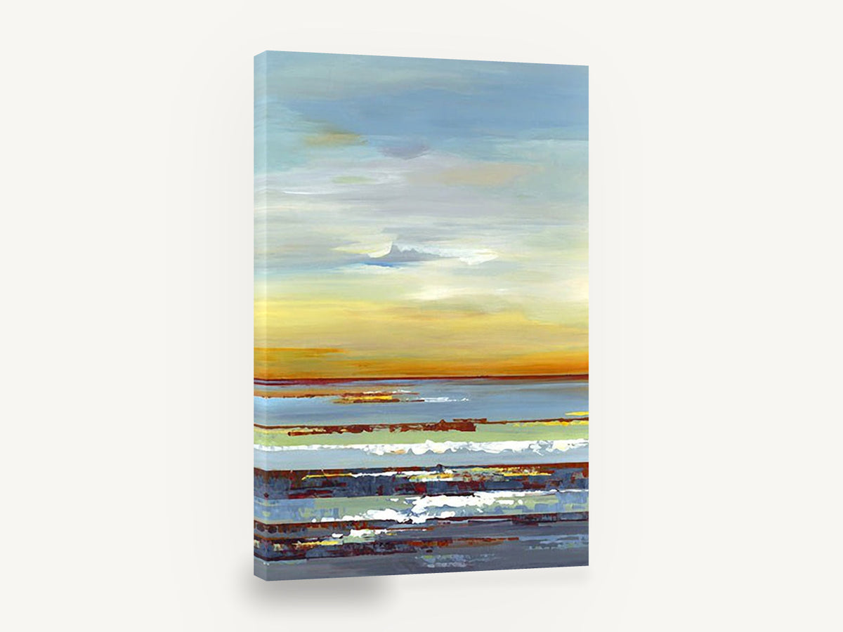 Amber Horizon Bands, amber sunset horizon abstract seascape, coastal canvas wall art print ready to hang