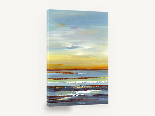 Amber Horizon Bands, amber sunset horizon abstract seascape, coastal canvas wall art print ready to hang
