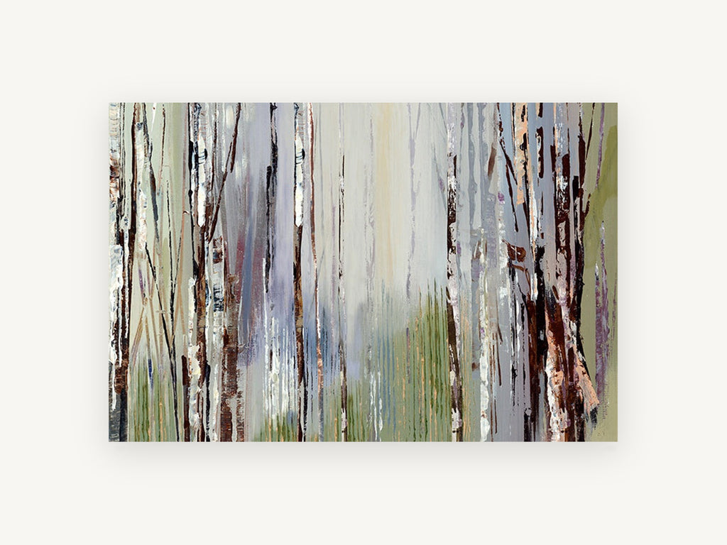 Misty Birch Hollow, floral canvas wall art print, front view