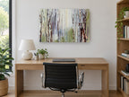 Misty Birch Hollow floral canvas print on the wall of a study